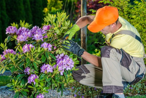 Customer raising a service concern in a garden setting