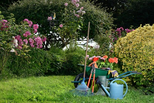 Professional Shirley landscaping featuring planting beds and lawn care